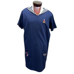 Needle & Threads Womens Sailor Dress Lg Navy Blue Embroidered‎ Nautical Preppy